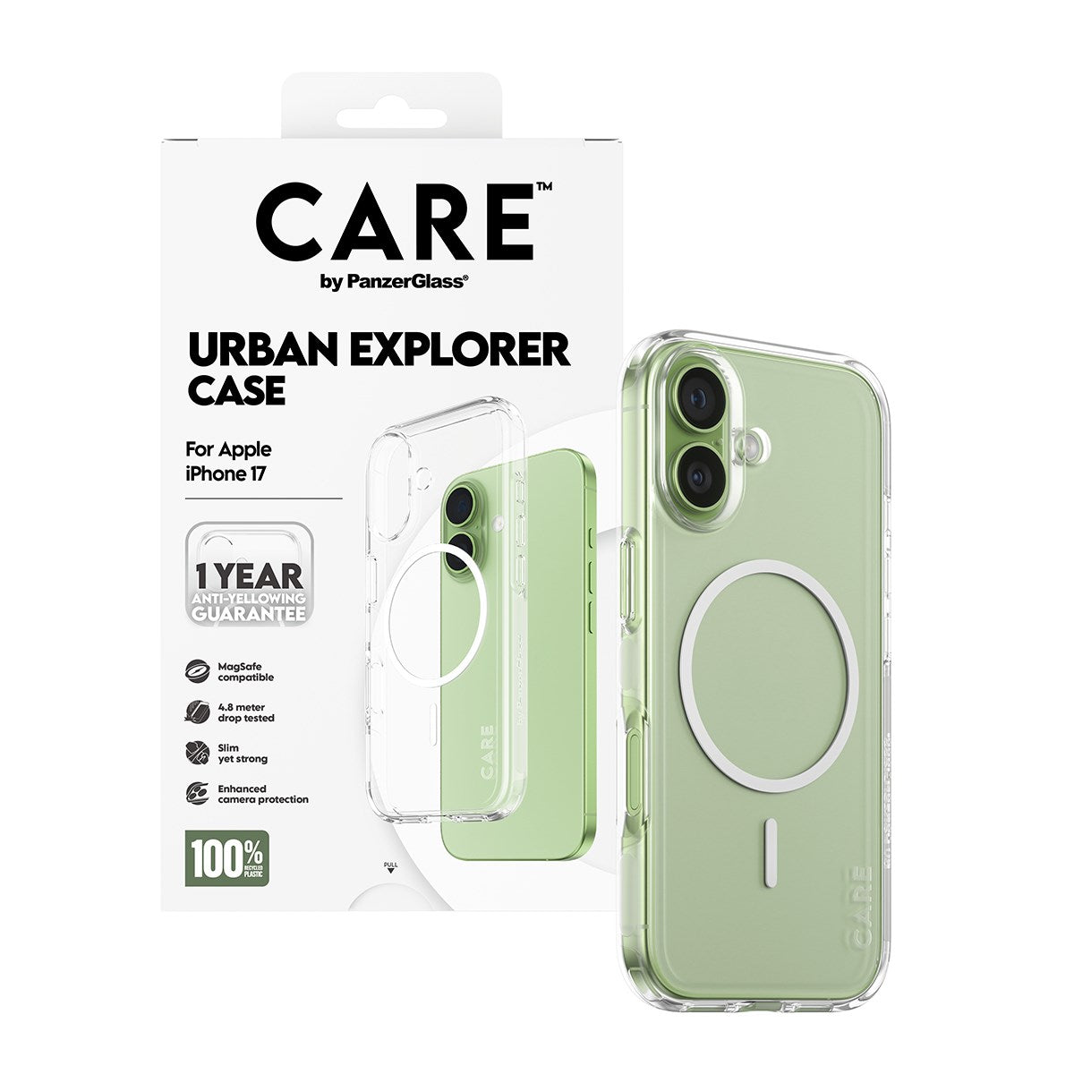 CARE by PanzerGlass® Urban Explorer Case Transparent m. Hvid MagSafe iPhone 17